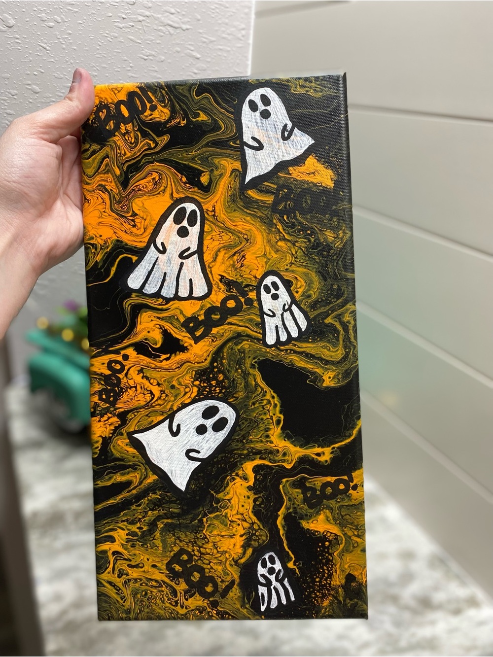 Hand Crafted Ghost Painting in Black and Orange - Picture 4 of 6